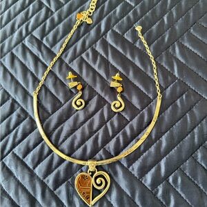 Silver and Brown Brighton Heart Pendant Necklace and Earring Set